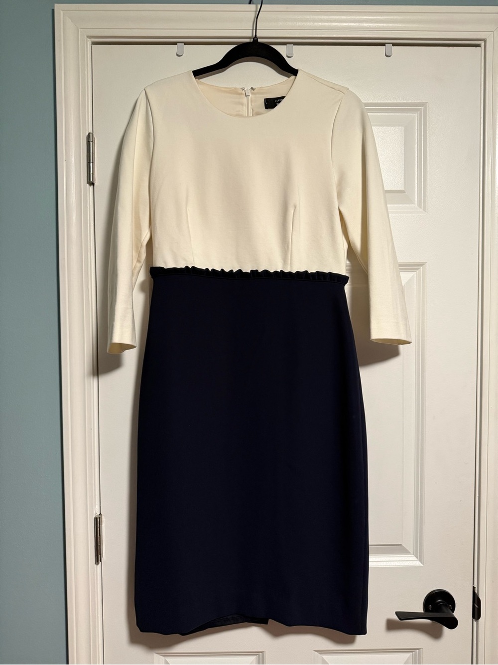 J. Crew Cream and Navy Color-Block Sheath Dress